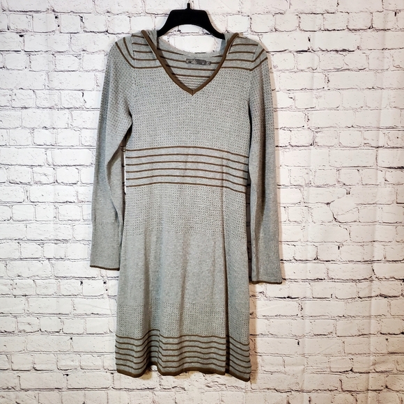 PrAna Mariette Gray Brown Organic Cotton Knit Hooded Sweater Dress Size S - Picture 1 of 13